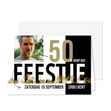 Uitnodiging 50ste verjaardag met foto en confetti